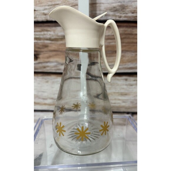 Mid Century Modern RETRO Atomic Starburst Log Cabin Syrup Glass Dispenser Bottle - Picture 2 of 10